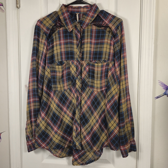 Free People Tops - Free People Plaid Flannel Button-Up Shirt Size S